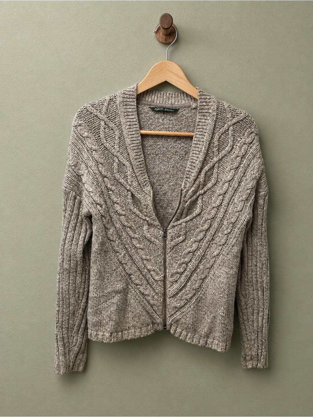Woolrich Cable Knit Zip-Front Sweater Cardigan - Taupe